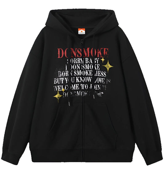 I Don't Smoke Letter Fade Zip Hoodie (Black)