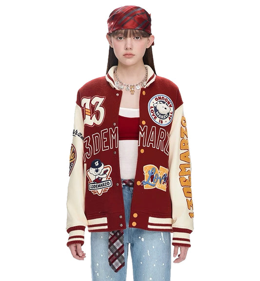 13DE MARZO Doozoo Retro Instruments Baseball Jacket (Red)
