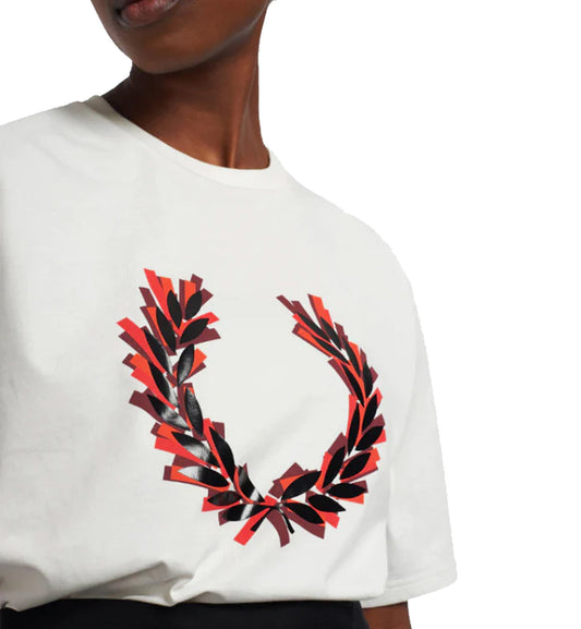 Fred Perry Black Glitched Laurel Wreath Tee (Red Logo)