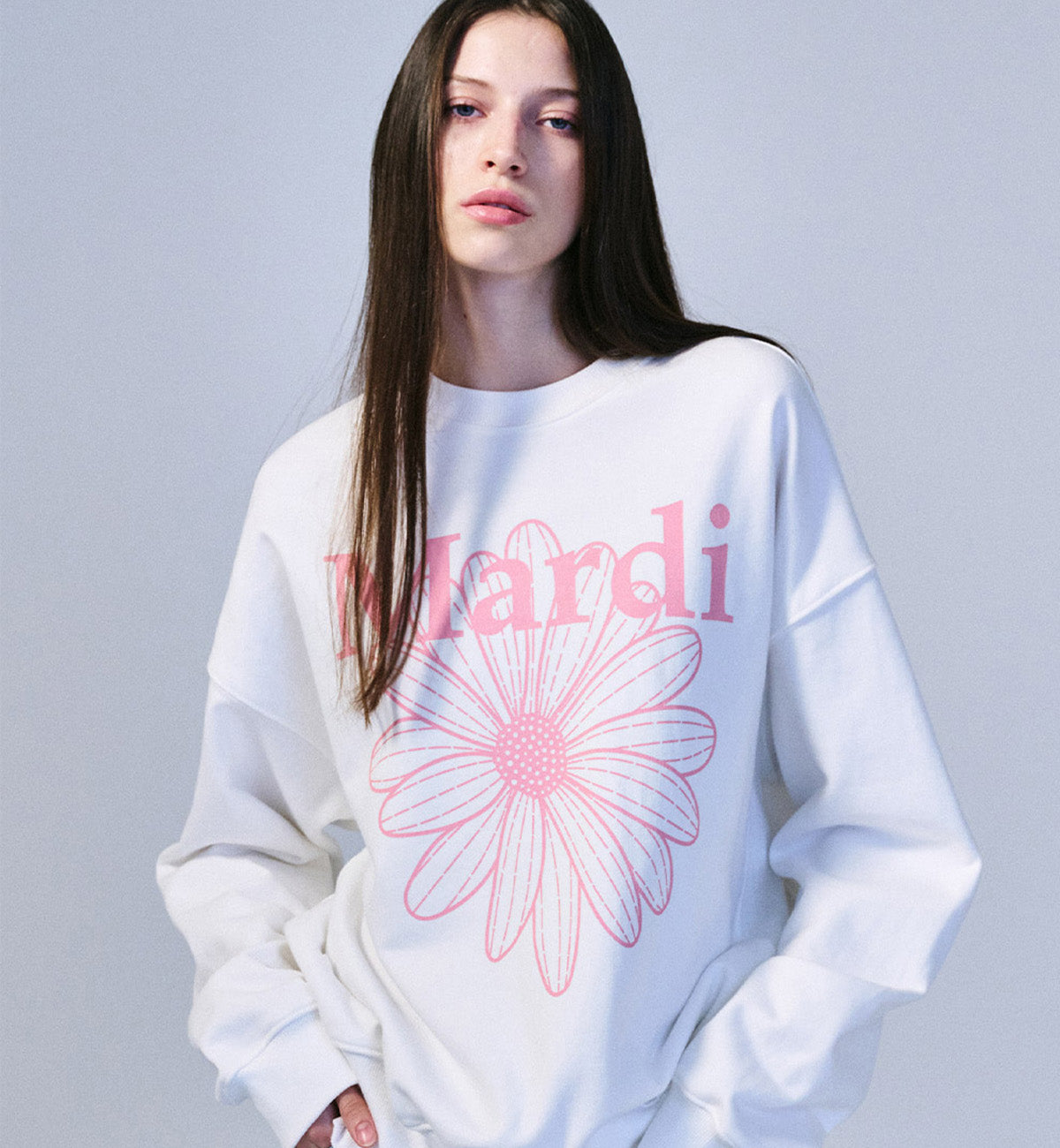 Mardi Mercredi Flower Mardi Sweatshirt (White Pink)