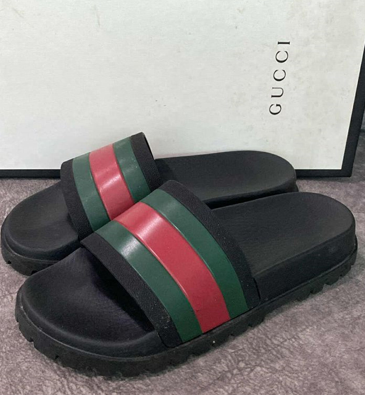 [Pre-Used] Gucci Slides Black Web with Platform
