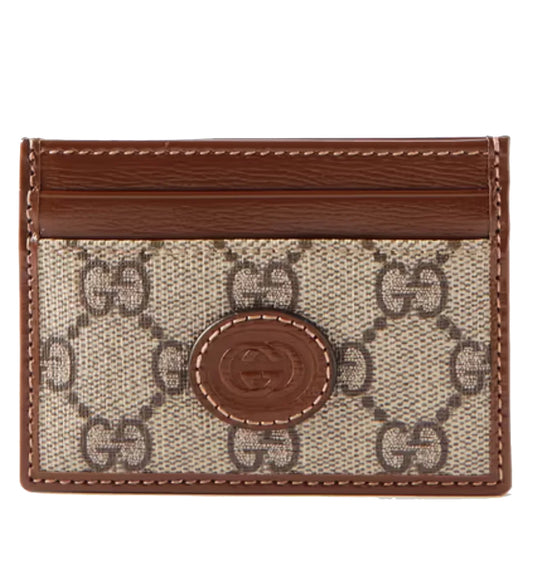 Gucci Monogrammed Leather-Trimmed Canvas Cardholder (Beige)