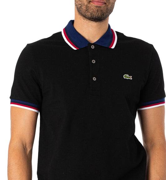 Lacoste Stripe Collar Polo Shirt (Black)