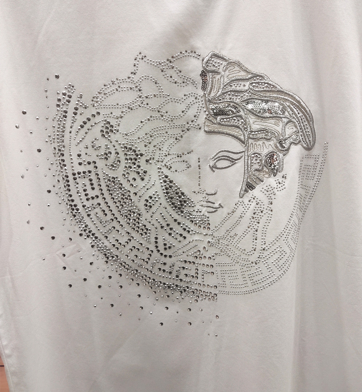 Versace Embroidered Crystal Silver Medusa T-Shirt (White)