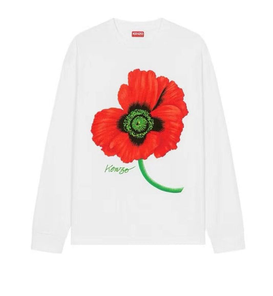 Kenzo Red Front Poppy Flower White Sweatshirt