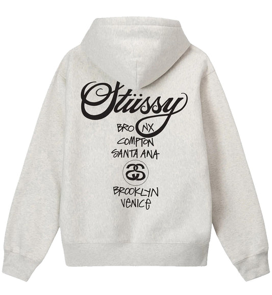 Stussy World Tour Zipped Hoodie (Grey)