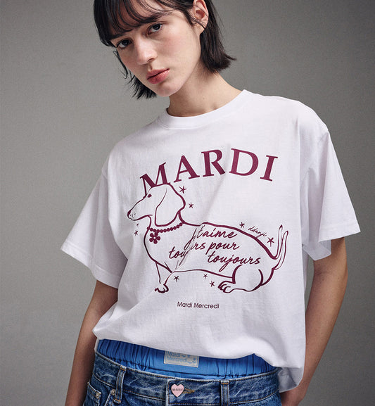 Mardi Mercredi Swing The Tail Flower Choker T-Shirt (White Burgunry)
