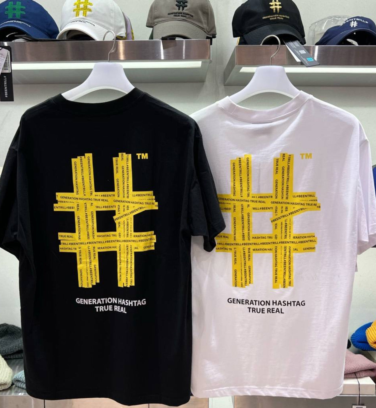 BEENTRILL Yellow Taping Hashtag T-Shirt