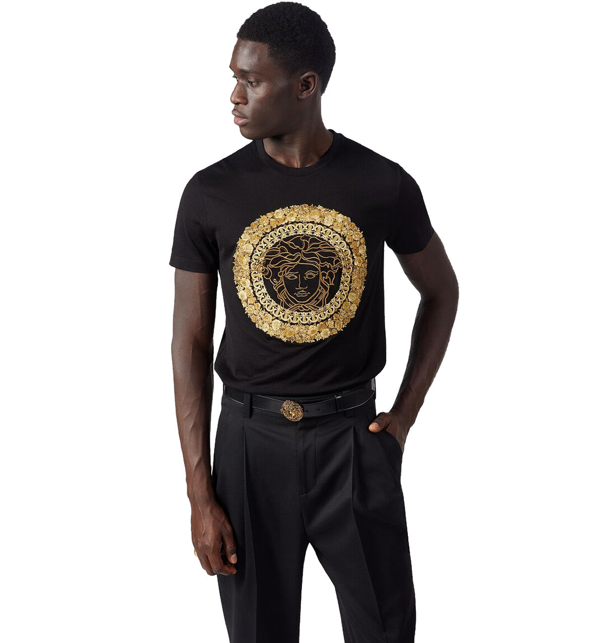 Versace Embroidered Medusa Panske Tricko T-Shirt (Black)