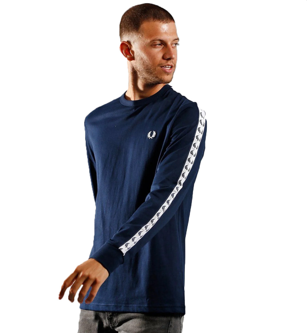 Fred Perry Long Sleeve T-Shirt with Side Taping (Navy Blue)