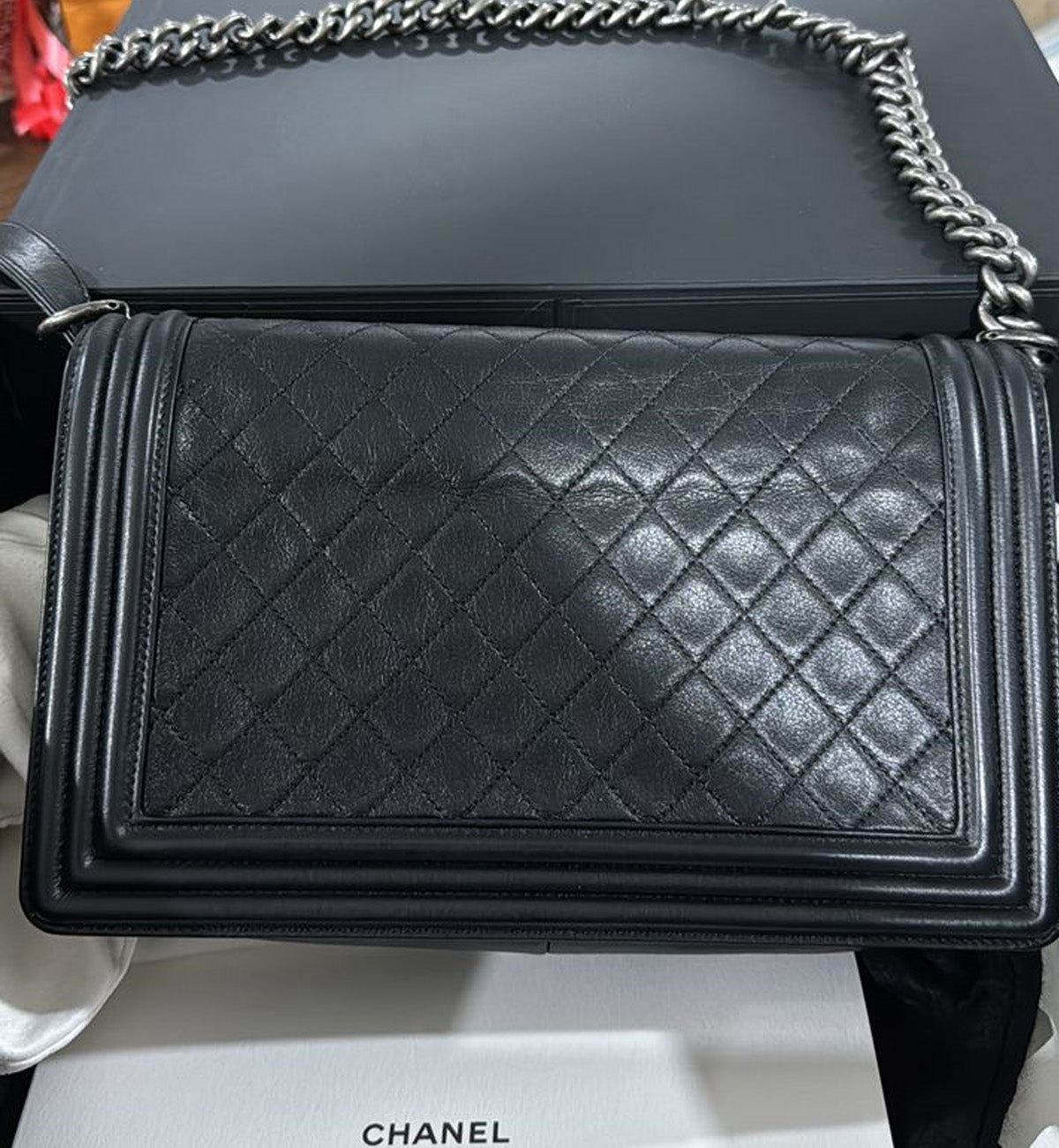 [Pre-Used] Boy Chanel Calfskin & Ruthenium Metal Black Handbag