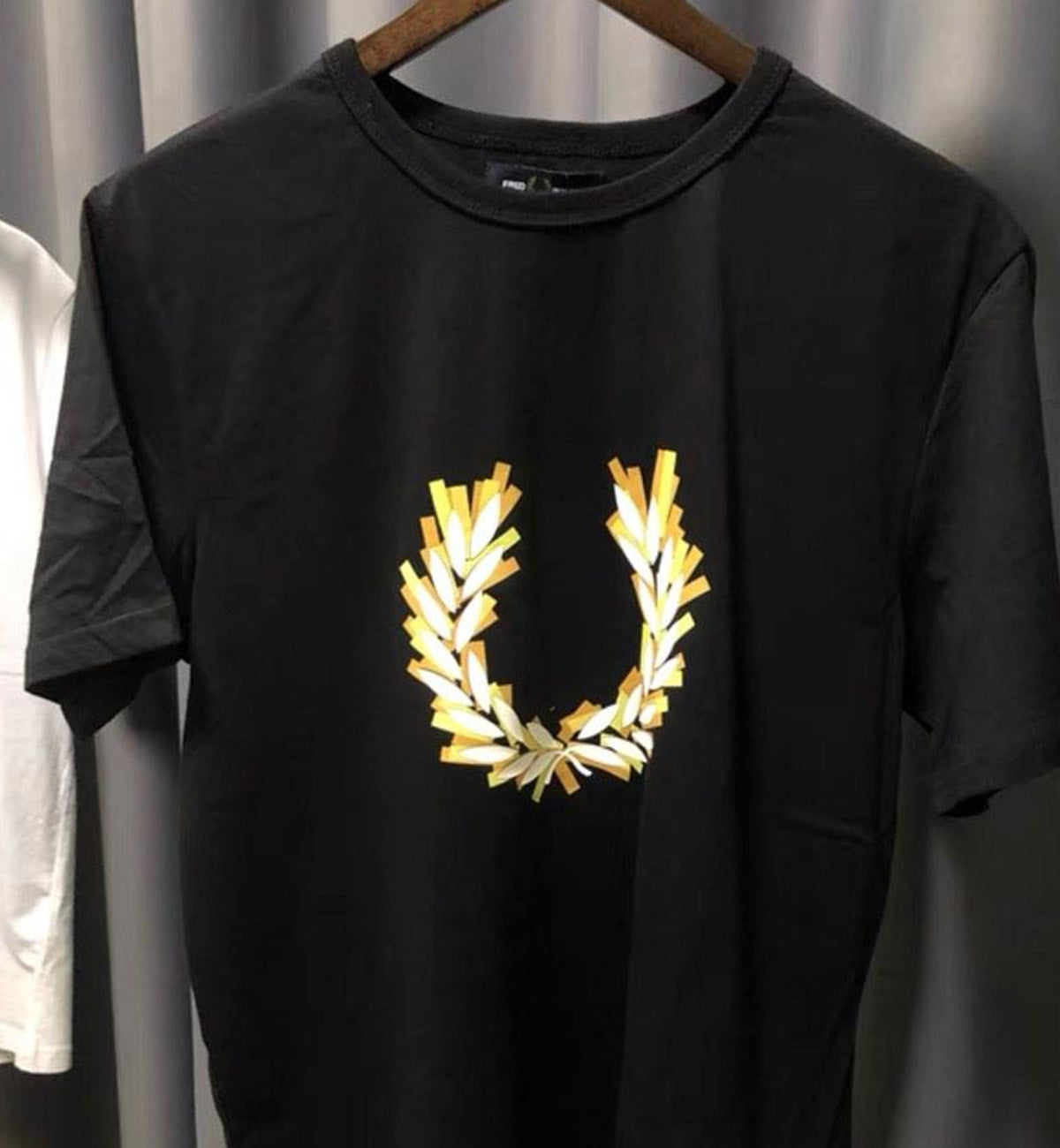 Fred Perry Black Glitched Laurel Wreath Tee (Yellow Logo)