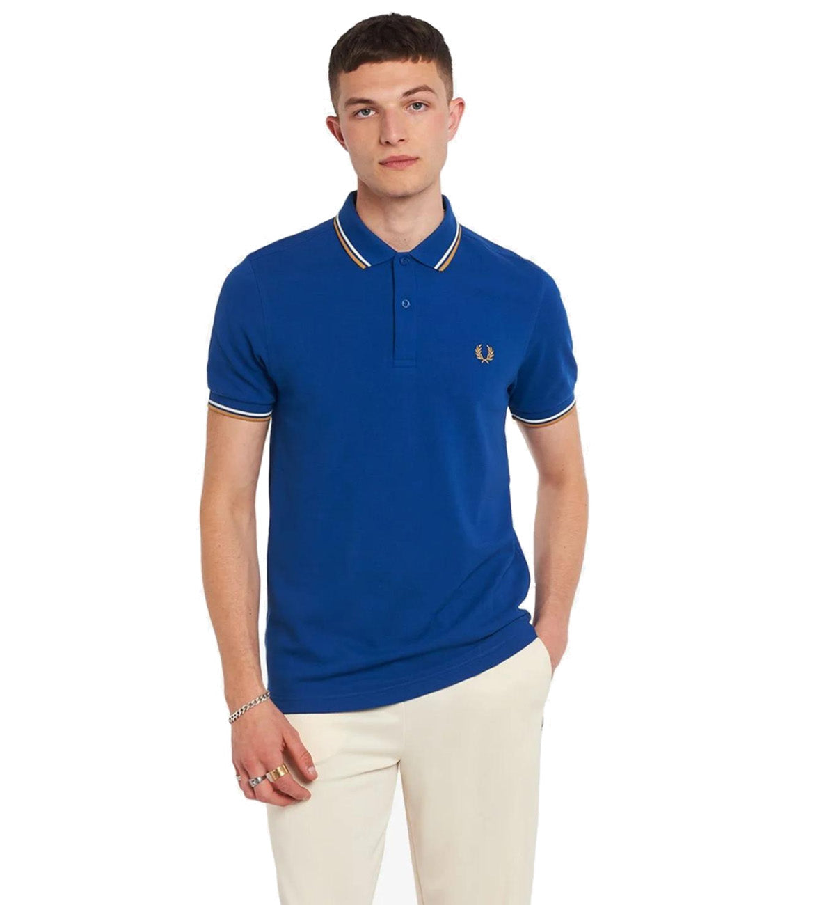 Fred Perry Yellow White Stripe Blue Polo Shirt