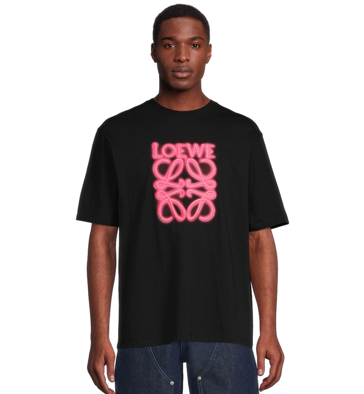 Loewe Cotton T Shirt With Neon Logo Black