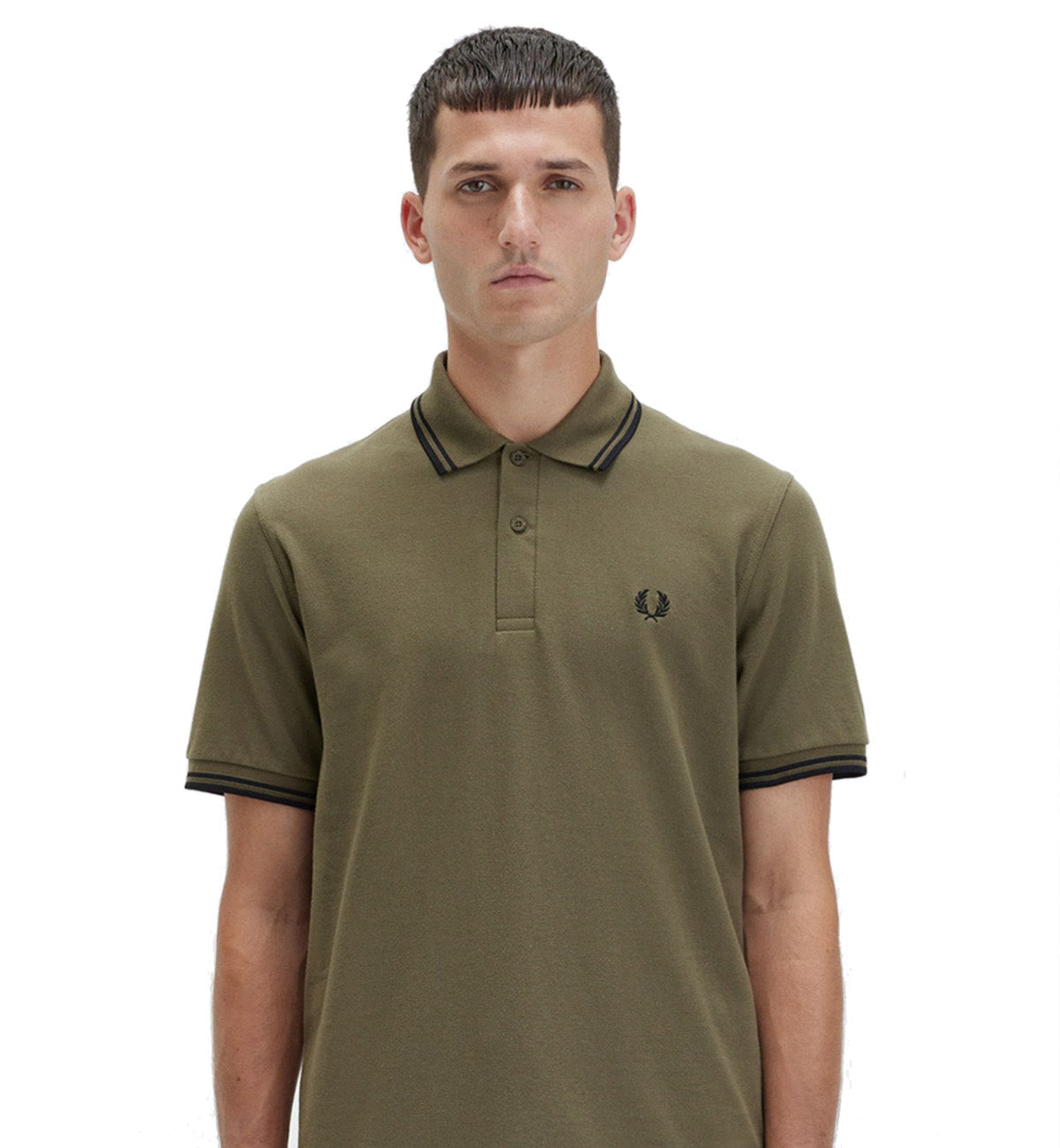 Fred Perry Black Double Stripe Green Polo Shirt