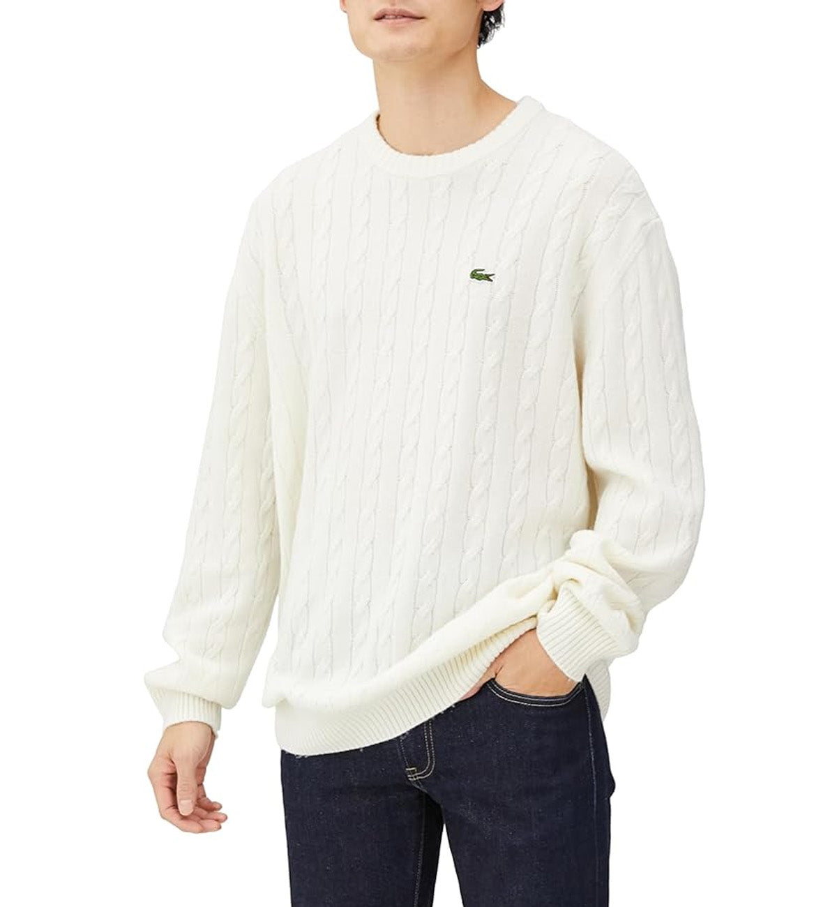 Lacoste Responsible Wool Cable Knit Sweater (Off-White)