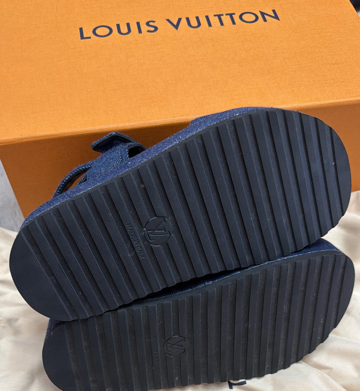[Pre-Used] LV Sunset Sandals Denim Blue Platform