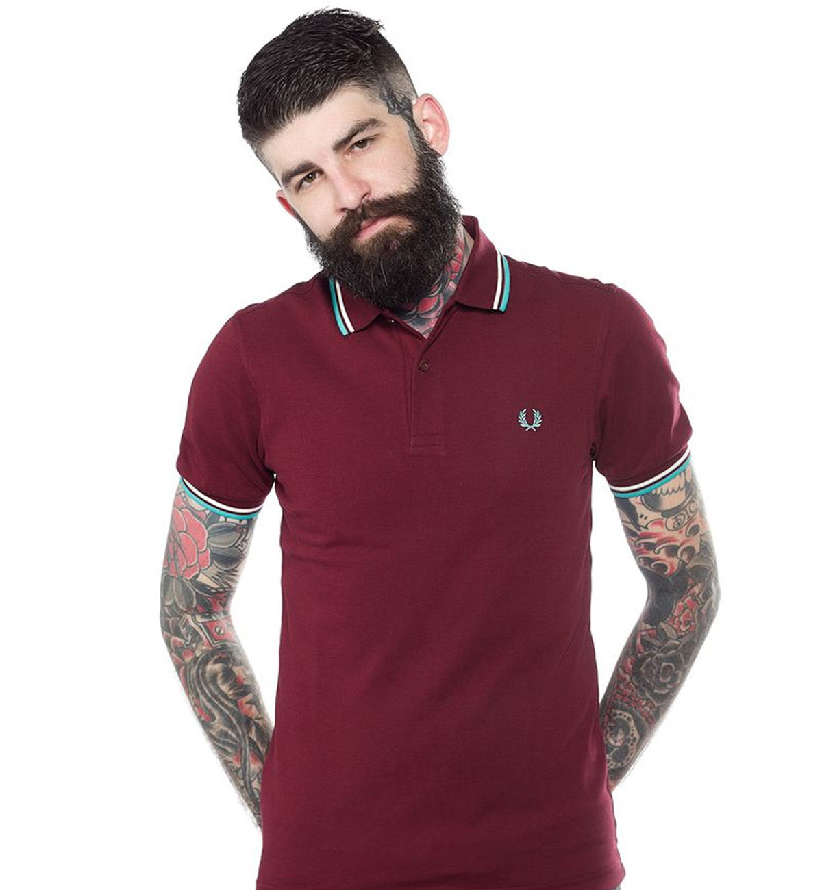 Fred Perry Cyan White Stripe Maroon Polo Shirt