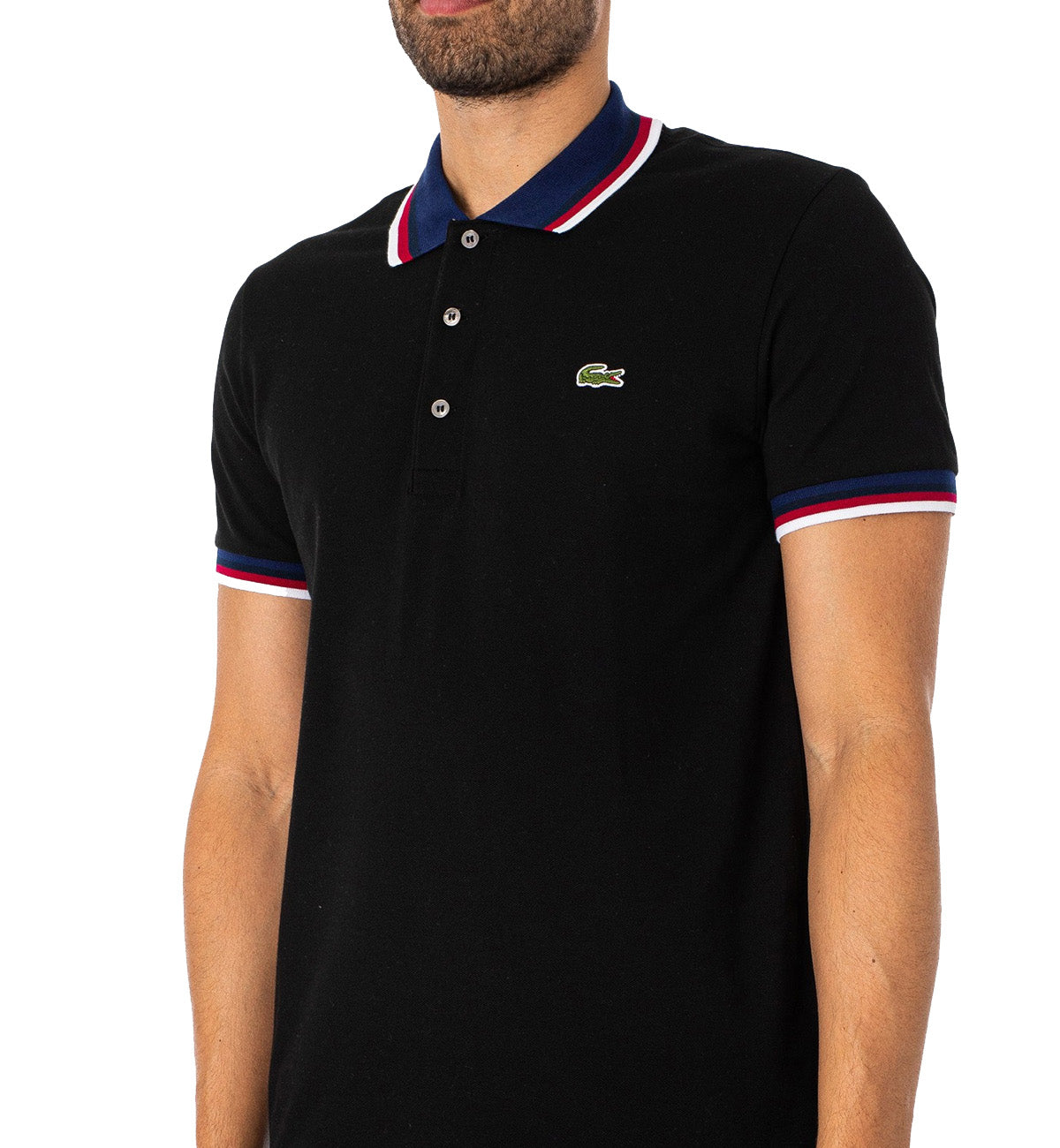 Lacoste Stripe Collar Polo Shirt (Black)