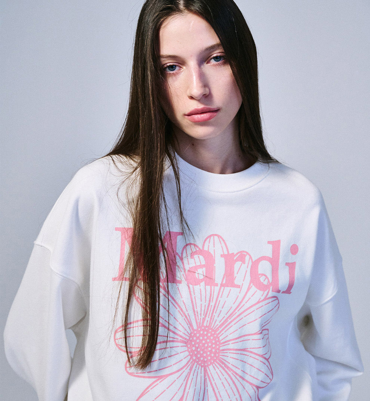 Mardi Mercredi Flower Mardi Sweatshirt (White Pink)