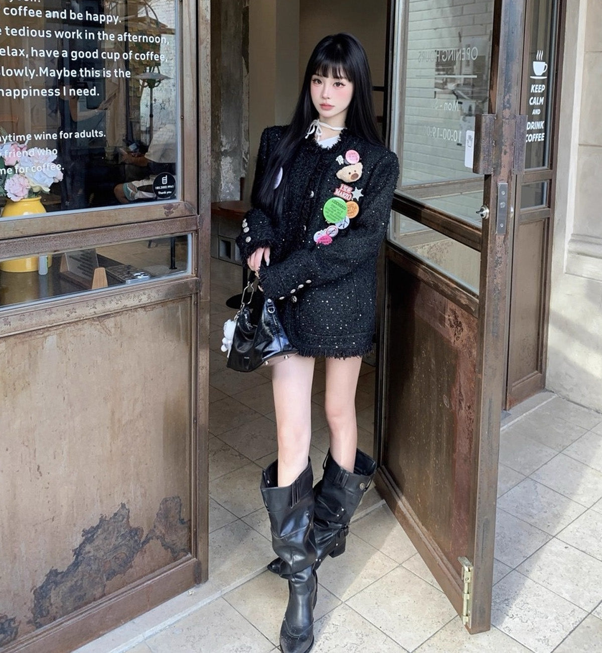 13DE MARZO Badge Vintage Chunky Wool Jacket (Black)