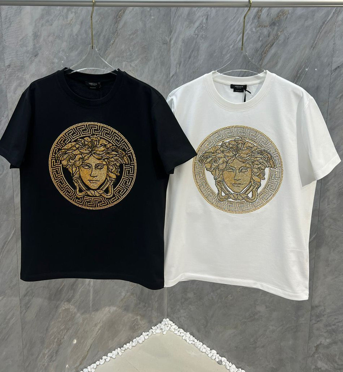 Versace Crystal Gold Medusa Head T-Shirt (White)