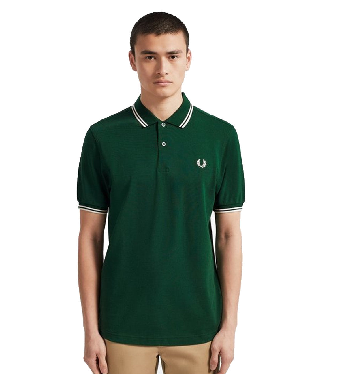 Fred Perry White Double Stripe Green Polo Shirt