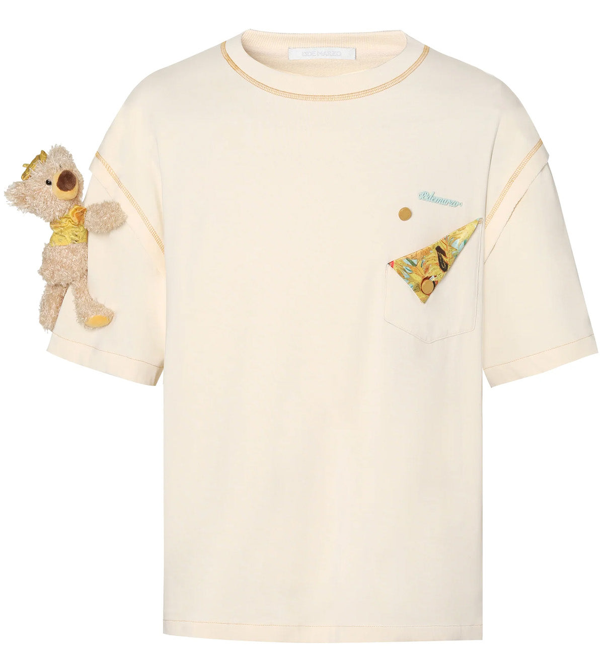 13DE MARZO Shoulder Palda Bear Van Gogh T-Shirt (Beige)