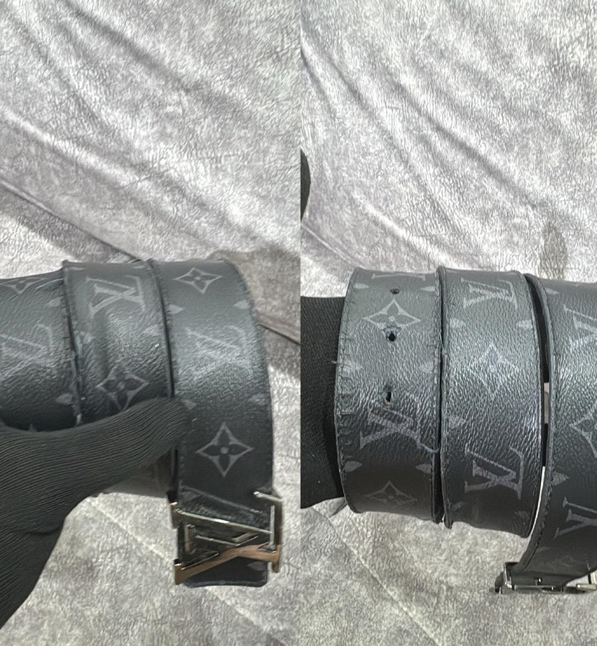 [Pre-Used] LV Belt Monogram Eclipse with Silver Buckle