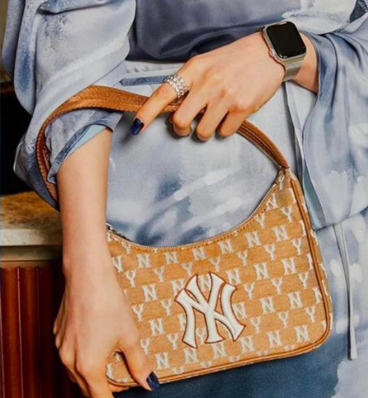 MLB Monogram Jacquard Hobo Bag (Beige)