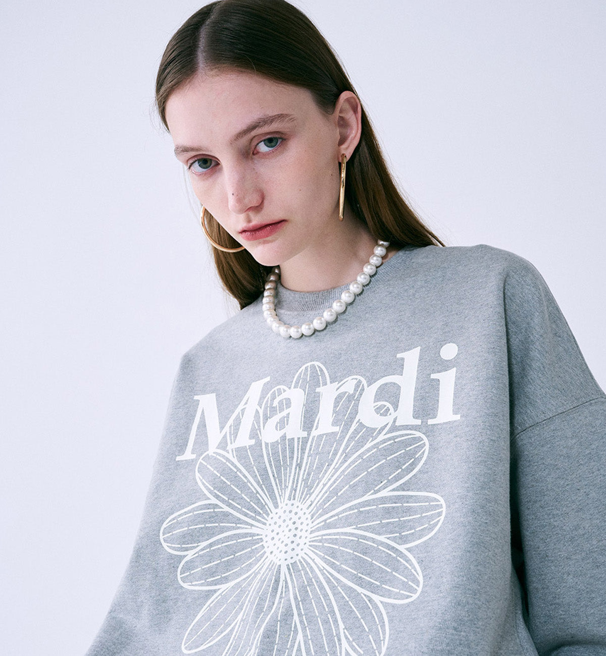 Mardi Mercredi Flower Mardi Sweatshirt (Grey Ivory)