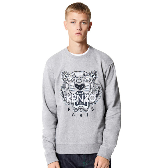 Kenzo Black White Embroidered Tiger Logo Grey Sweatshirt