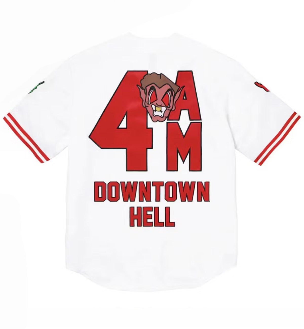 Supreme x Mitchell & Ness Collaboration FW23 DOWNTOWN HELL BASEBALL JERSEY (White)