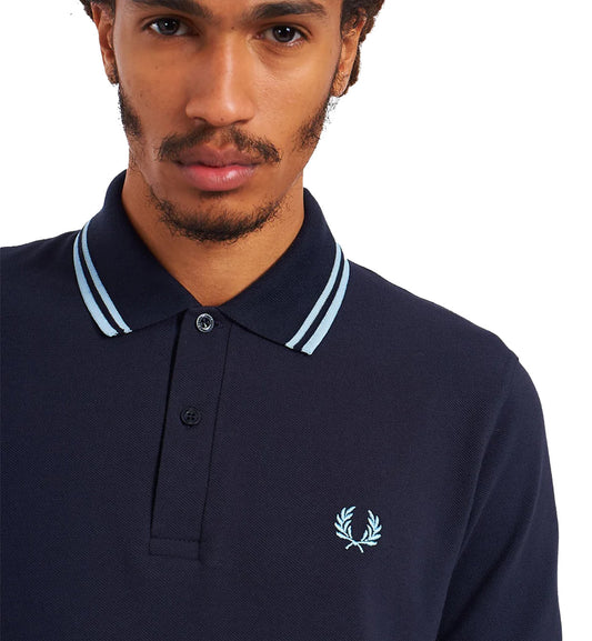 Fred Perry Cyan Twin Tipped Carbon Blue Polo Shirt