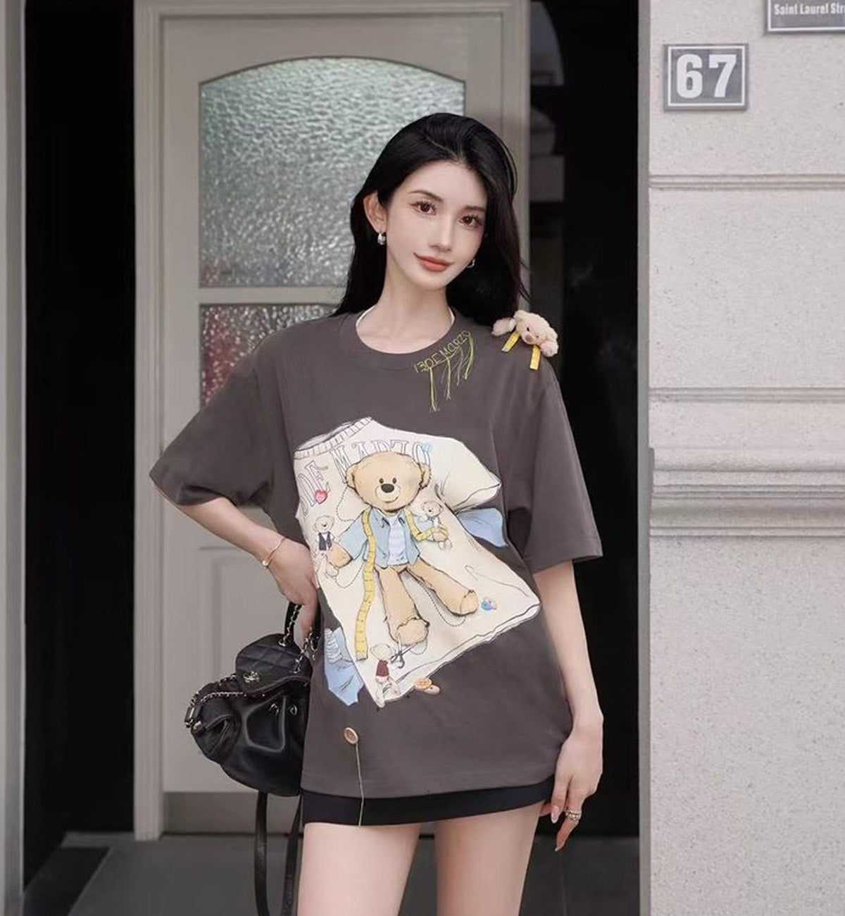 13DE MARZO Tailor Bear Printing T-shirt (Brown)