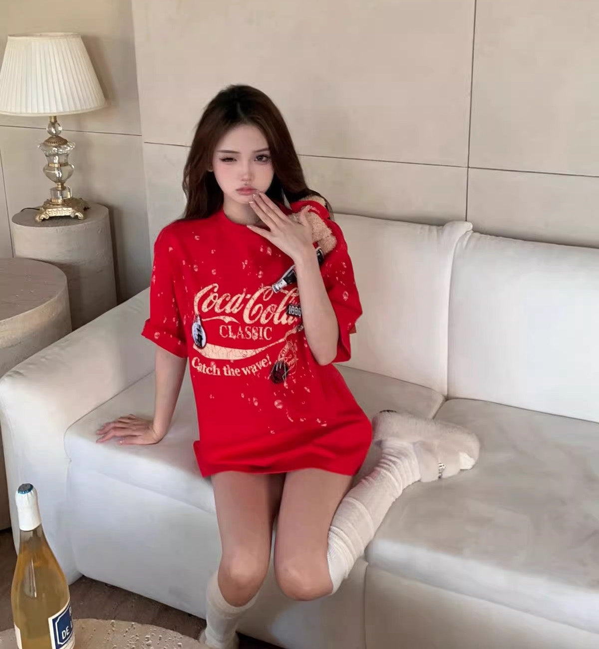 13DE MARZO x Coca-Cola Bear Water Drop T-Shirt (Red)