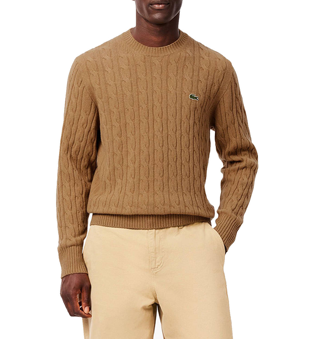 Lacoste Responsible Wool Cable Knit Sweater (Beige)