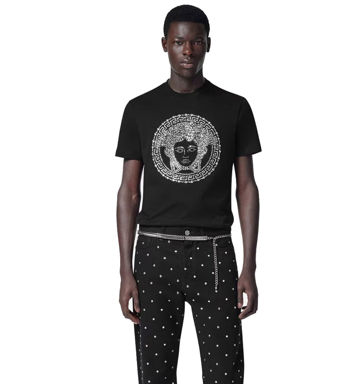 Versace White Crystal Medusa T-Shirt (Black)