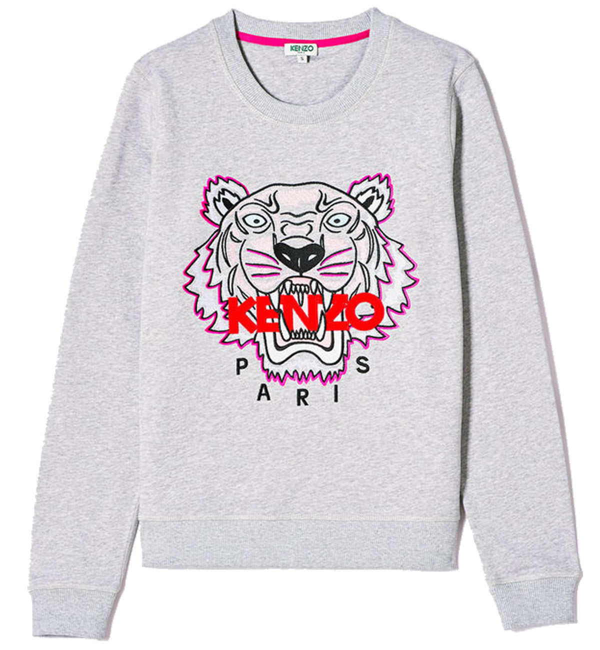 Kenzo Pink Black Embroidered Tiger Logo Grey Sweatshirt