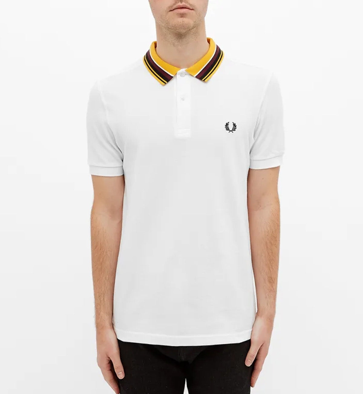 Fred Perry Yellow Black Striped White Polo Shirt