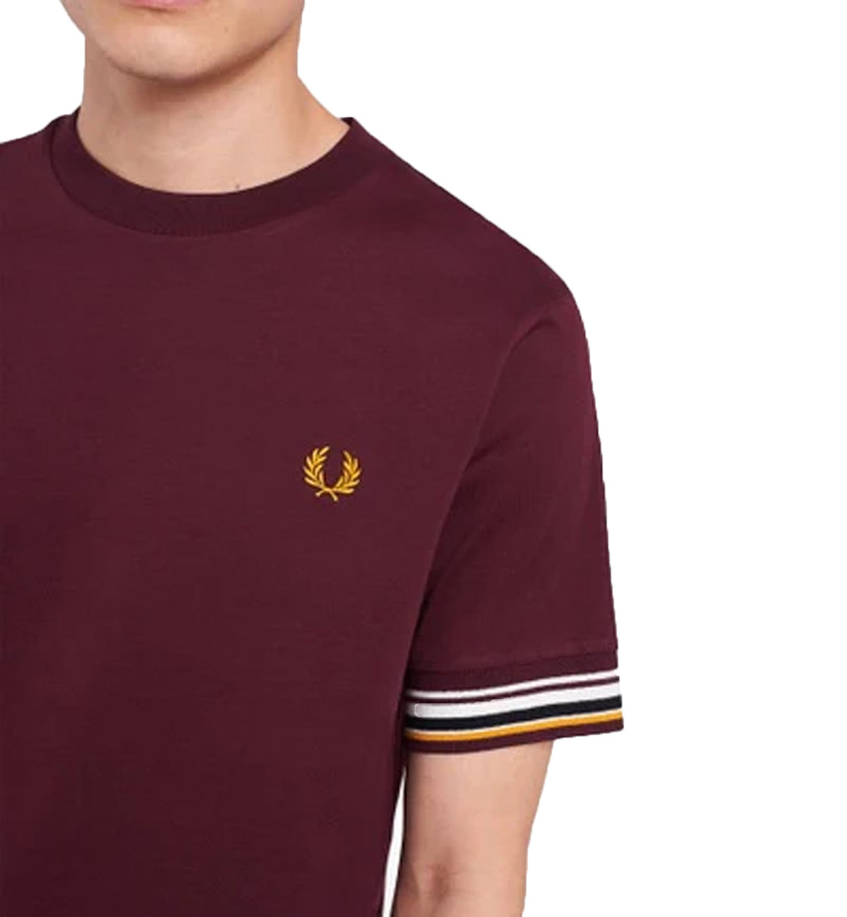 Fred Perry Striped Cuff Maroon T-Shirt