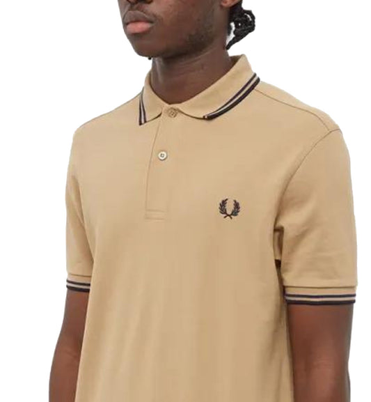 Fred Perry Black Double Stripe Sand Polo Shirt