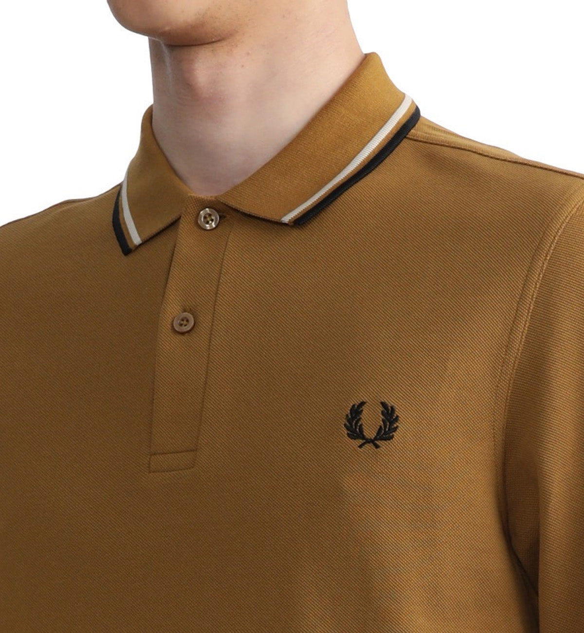 Fred Perry White Black Tipped Polo Sweatshirt (Brown)