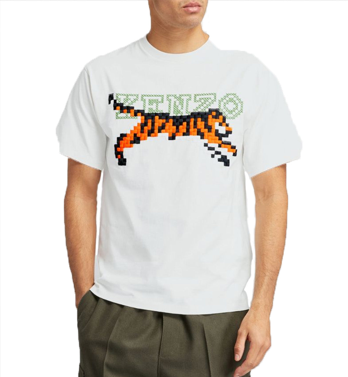 Kenzo Pixel Tiger Embroidered T-shirt (White)