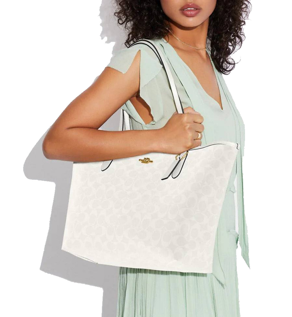 Coach City Tote in Glacier Signature Canvas White