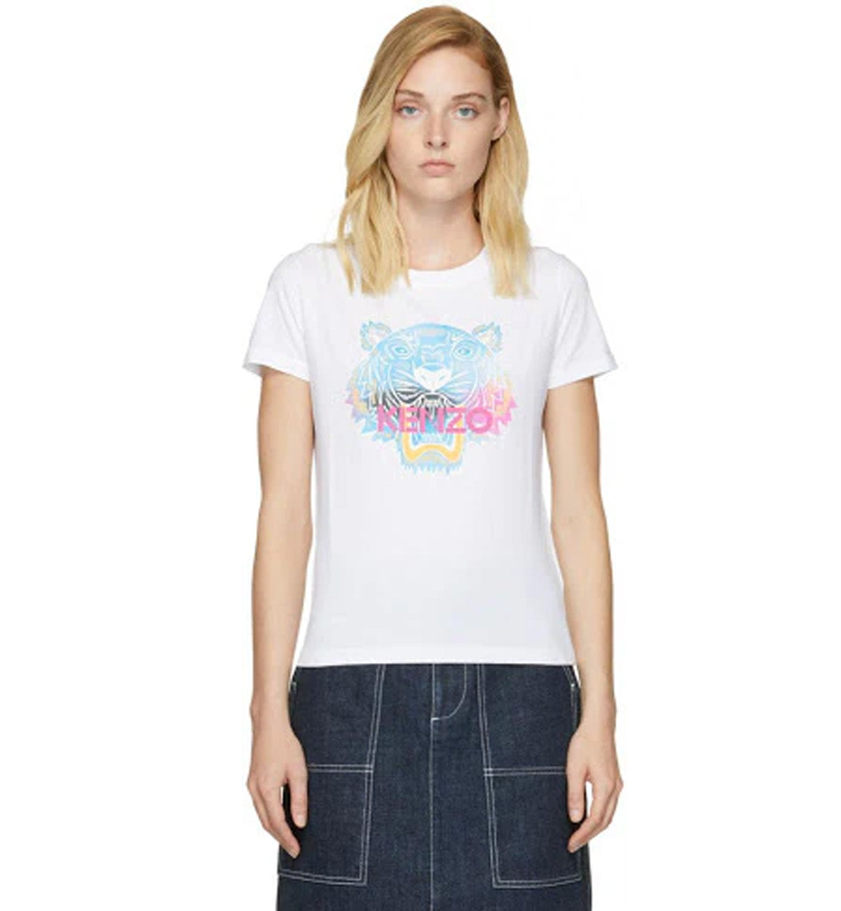 Kenzo Female Gradient Tiger Logo T-Shirt (White)