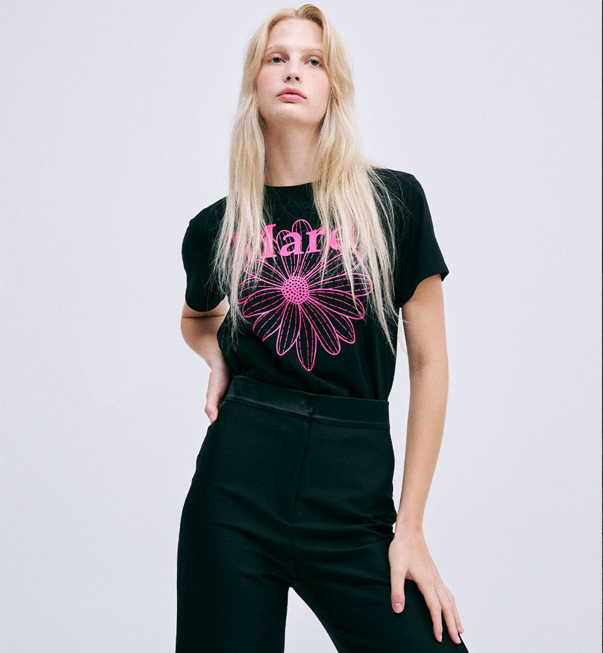 Mardi Mercredi Flower Mardi T-Shirt (Black Fuchsia)