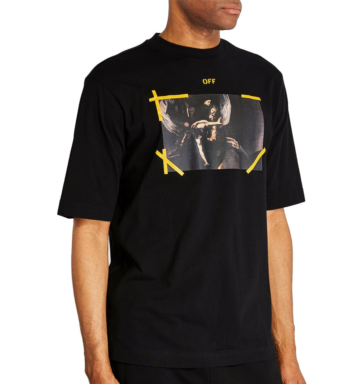 Off White Yellow Line Caravaggio T Shirt Black