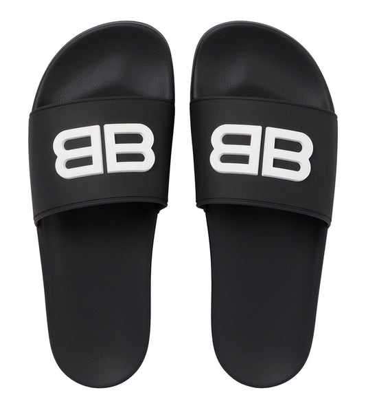 Balenciaga Double B Pool Slides (Black)