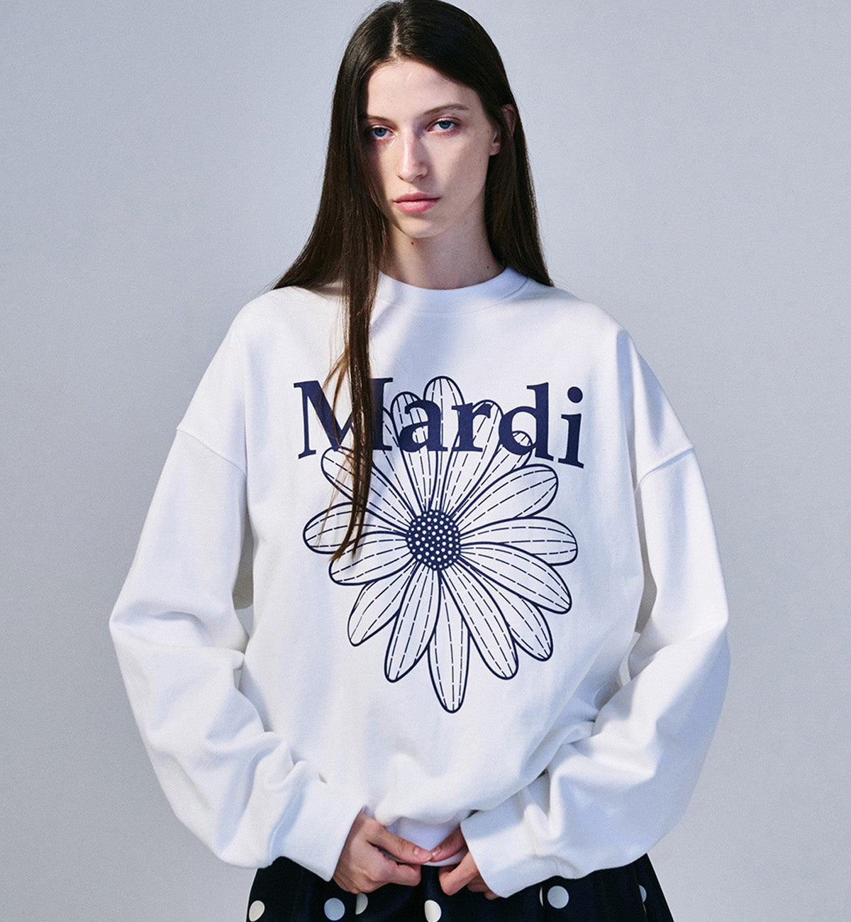 Mardi Mercredi Flower Mardi Sweatshirt (White Navy)